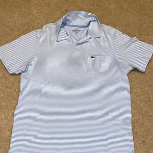 Vineyard Vines Light Blue and White Striped Polo